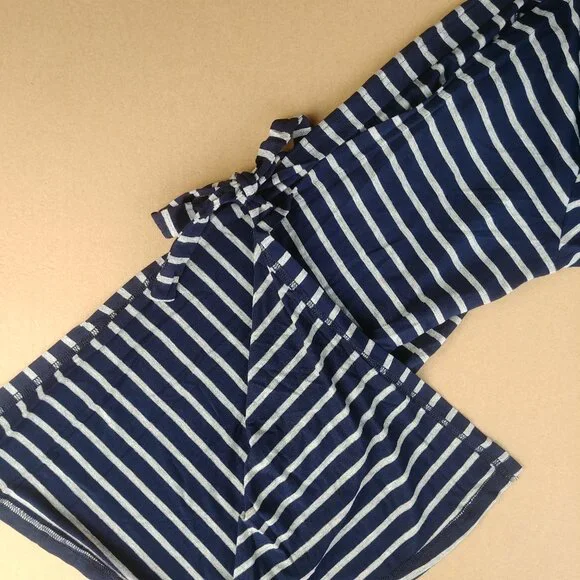 Weekend Suzanne Betro navy blue stripes open bow sleeve stretchy top blo… - Picture 5 of 14
